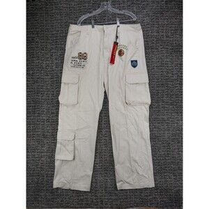 Vintage Paco Cargo Pants Mens 40x33 Ivory Embroidered Patches Deadstock Y2K NWT